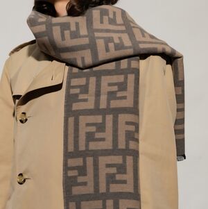NWT NEW Fendi Mens Womens FF logo scarf brown Wool Blend